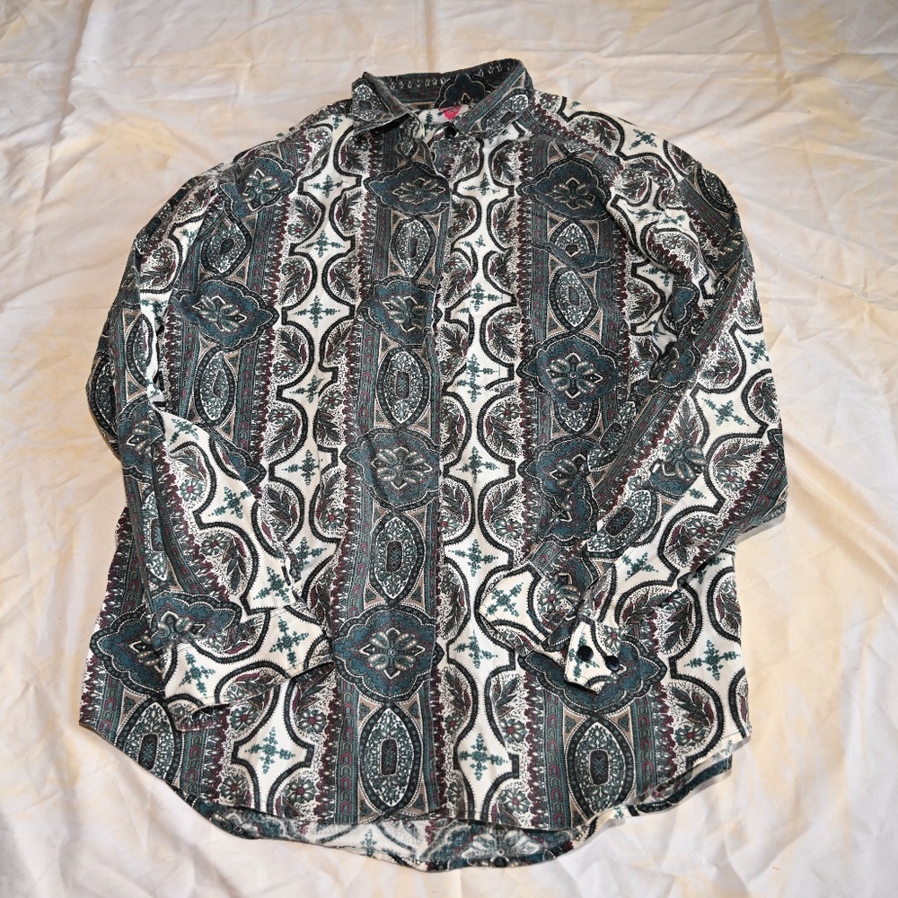 90s Vintage Keren Hart Green Paisley Top – Size S